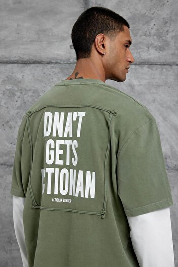 NOMARC Khaki Oversized Sweatshirt with Pocket Detail and Partial Sleeve Design