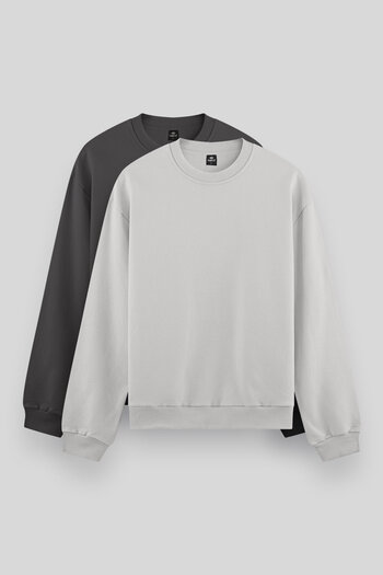 TOMMY LIFE Standard Fit Basic O Neck 2-Pack Dark Gray-Stone Men's Sweatshirt - 88053