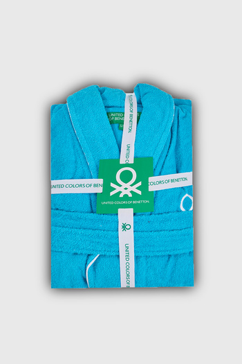 Benetton Home Bathrobe Men Women Unisex Turquoise 100% Cotton
