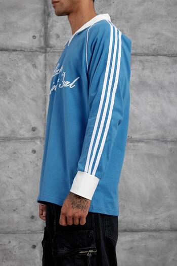 NOMARC Blue Text Detailed Polo Neck Oversize Sweatshirt