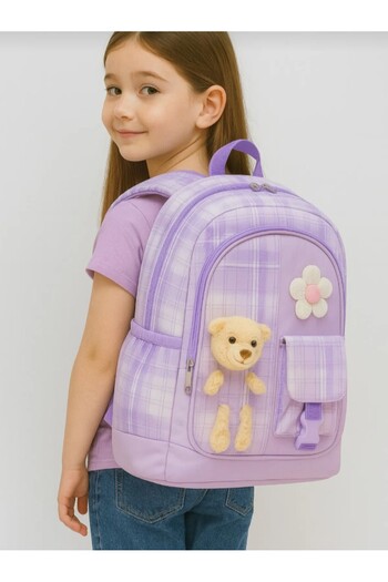 eflanmoda Primary School Bag with Teddy Bear + Lunch + Pencil Case Backpack