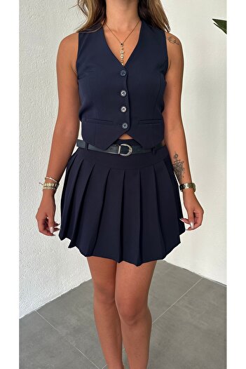 Lila Moda Women's Casual Mini Skirt Stylish Pleated Belted Fashion Trend