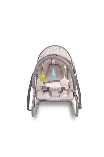 Moni Baby Rocker Lulu Grey, 0-9 kg, Adjustable Backrest and Toy Arch
