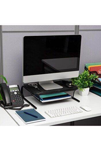 Atlas Mind Reader MESHKING-BLK Metal Mesh Monitor Stand Organizer with Storage Papers, Folders, Or Desk Ac
