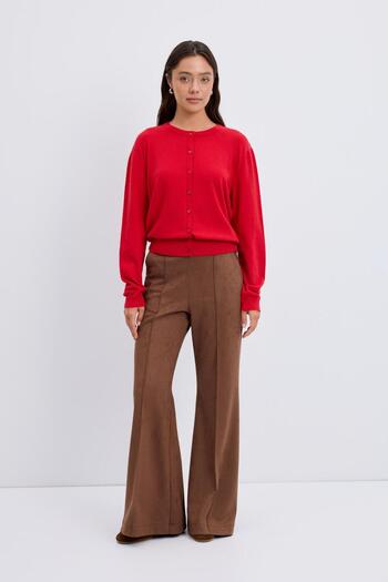 KADRİYE BAŞTÜRK Round Neck Buttoned Knitwear Cardigan Red