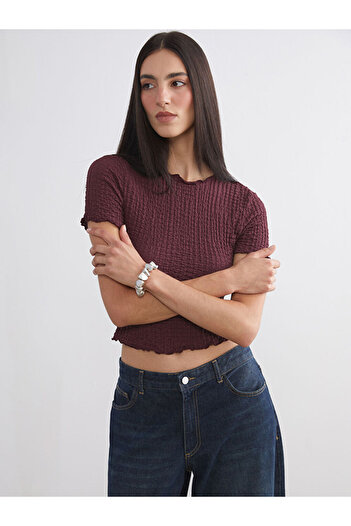 LC Waikiki Sparkling Selections from Shining Store |   Crew Neck Textured Women's T-Shirt