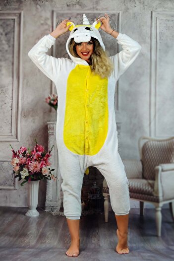 WildFashion One-piece kigurumi pajamas, unicorn pattern, white and yellow PJM55-29