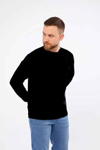 Çamdalı İş Elbiseleri 20/10 Two Thread Sweatshirt Single Pocket Long Sleeve Black O Neck Winter