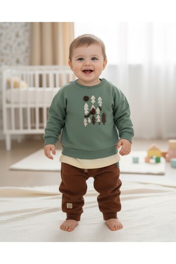 Ege Bebek Baby Boy Cool 2-Piece Bottom Top Set with Süzene Embroidery and Sweathirt Detail