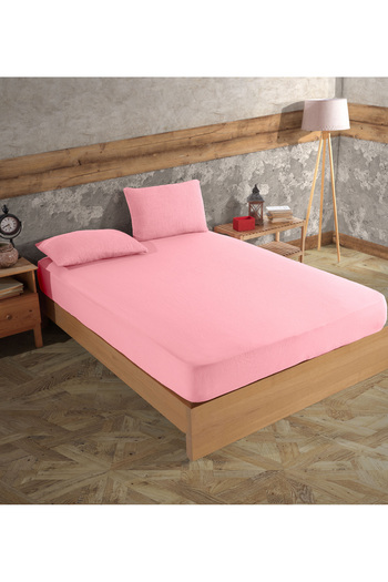 destinyhometex 100% Cotton 2-Layer Muslin Fitted Sheet and 2 Pillowcases / Single - Double - King Size