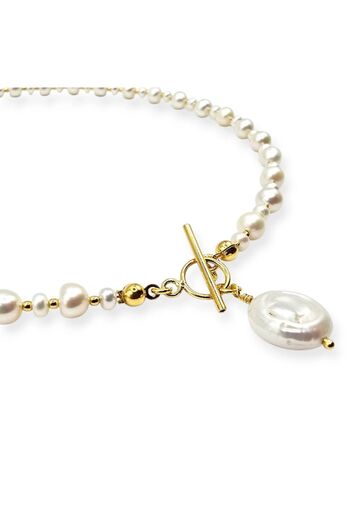 Lexy's Boutique Colier handmade, din argint 925, Lexy's Boutique, perle naturale, placat aur 24k, auriu/alb, 38 cm