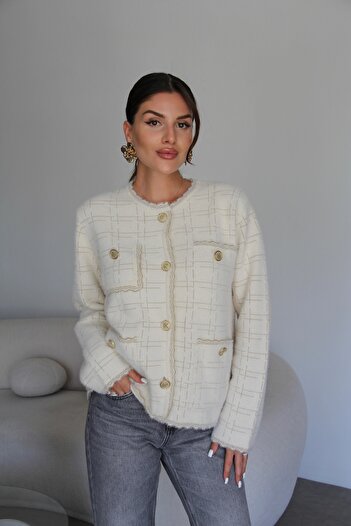 Julidress Premium Knitwear Cardigan Jacket with Gold Sim and Gold Button Details