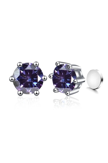 Choice 1ct x2 violet Piercing-free magnetic stud earrings six-claw 1ct moissanite earrings for women and ma