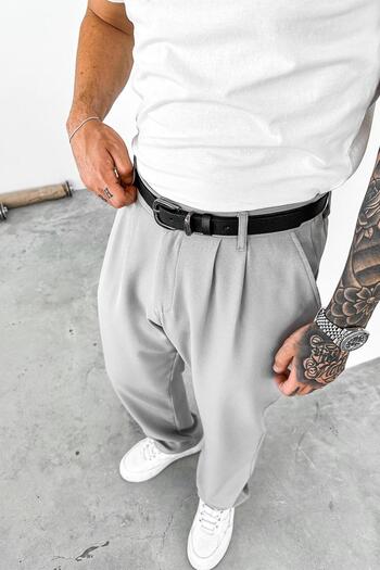 HAFKAGİYİM Light Gray Basic Premium Fabric Trousers
