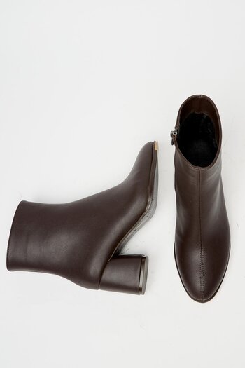 Madamra Women's Brown Heeled Boots & Booties – Stylish Casual Seasonal Model with Zipper