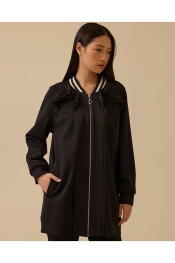 SEÇİL Women's Ruffle Detailed Zippered Jacket - Black