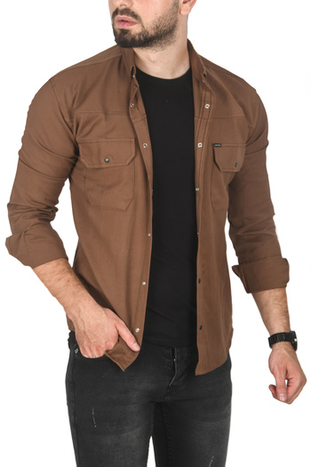 DeepSEA Men's Brown Plus Size Cotton Lycra Sports Shirt – Slim Fit, Snap Closure 2500423