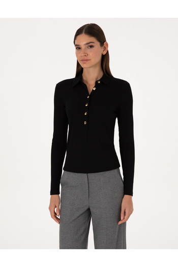 Pierre Cardin Black Slim Fit Knitted Blouse 50309153-Vr046