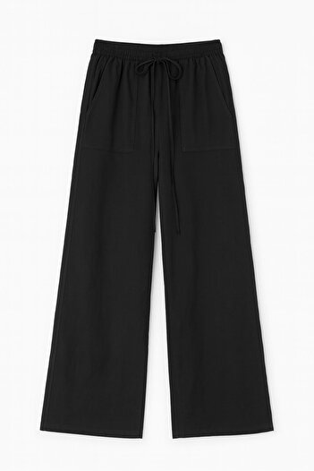 Mixray 4629 Women's Wide Leg High Waist Viscose Palazzo Pants Black