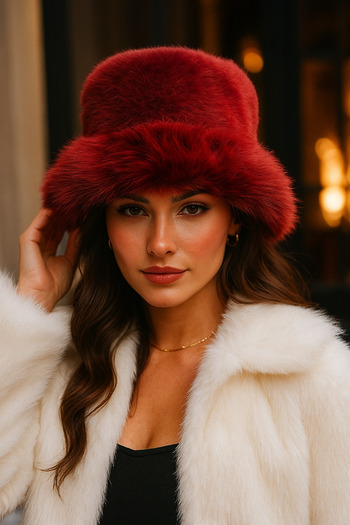Luminos Butik Burgundy Thick Plush Kalpak Hat Beanie - Warm Keeping Stylish Outdoor Cold Protection Spk1143