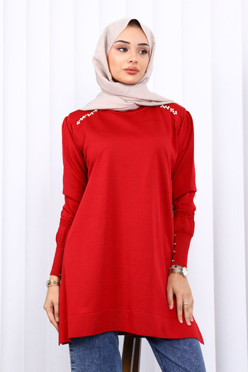 İmajButik Burgundy Shoulder Stone Cold Yarn Knitwear Tunic