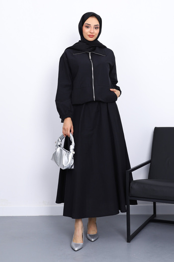 İmajButik Black Pocketed Elastic Waist Skirt Suit