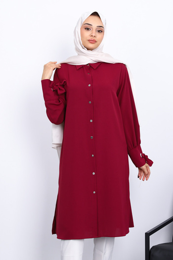 İmajButik Burgundy Sleeve Tie Tunic