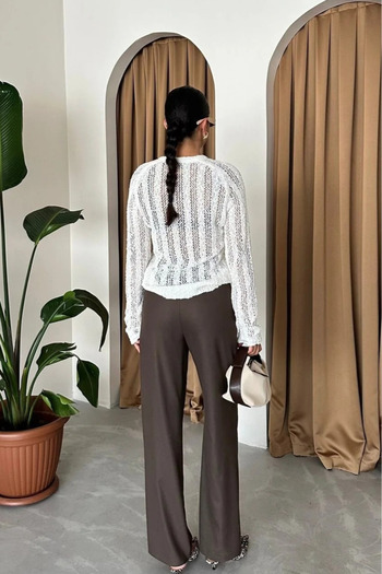 My Blog Ecru Crew Neck Openwork Knitwear Blouse- 4413