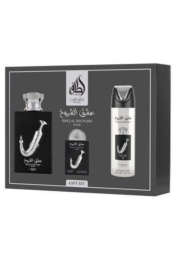 lattafa Men's Ishq Al Shuyukh Silver Gift Set Fragrances
