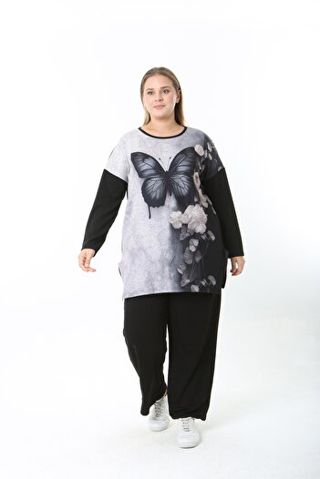 XL Modam Wool Viscose Patterned Lycra Women's Plus Size Tunic