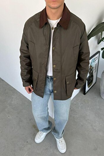 HAFKAGİYİM Khaki Waxed Snap Pocket Detail Oversize Jacket