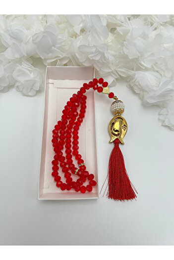 lenagiftworkshop Red Dowry Gift Boxed Crystal Prayer Beads (Hajj - Umrah - Mevlid - Bohça)
