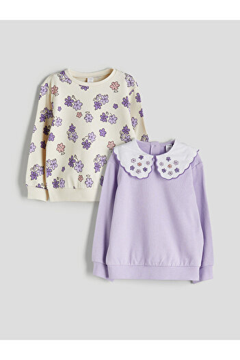 LC Waikiki Lcw Kids Lilac Crew Neck Girls' Sweatshirt 2-Pack W5Ip18Z1