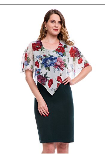 AD Fashion Green tapered dress with printed veil cape 01R26i2043 - 44 EU