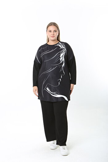 XL Modam Wool Viscose Patterned Lycra Women's Plus Size Tunic