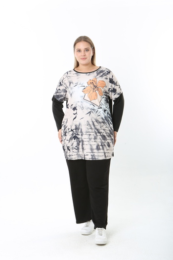 XL Modam Wool Viscose Patterned Lycra Women's Plus Size Tunic