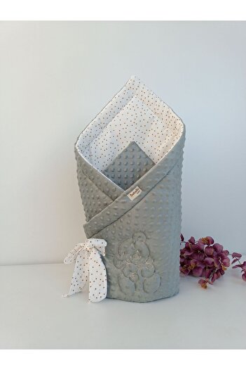 OMY Ecru Chickpea Baby Blanket for Girls/Boys Swaddle with Teddy Bear Embroidery Hospital Release Newborn Cover