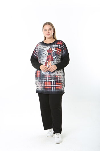 XL Modam Wool Viscose Patterned Lycra Women's Plus Size Tunic