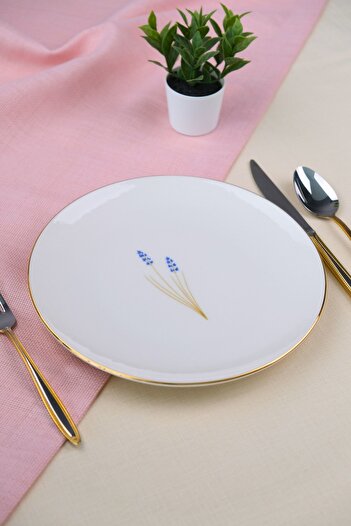 tabakevi Tabak Evi Porselen Natura Lavanta Altın Yaldız Pasta Tabağı 20,50cm Tekli