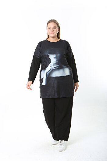 XL Modam Wool Viscose Patterned Lycra Women's Plus Size Tunic