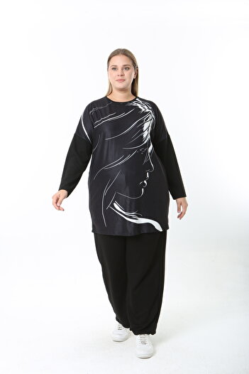 XL Modam Wool Viscose Patterned Lycra Women's Plus Size Tunic