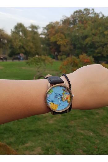 Skymag Globe design watch, world map, quartz, analog, eco-leather strap