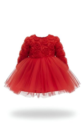miabambim Rosa Red Rose Girl's Long Sleeve Dress
