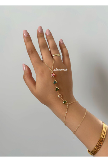 aksesuaris Colorful Heart Stone Women's Gold Şahmeran