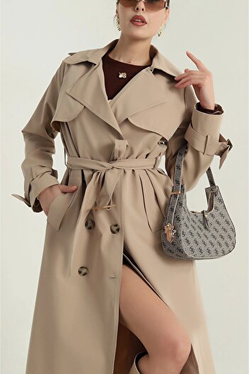 Viondor Women's Regular Double Breasted Collar Buttoned Belted Long Trench Coat 5711045