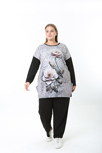 XL Modam Wool Viscose Patterned Lycra Women's Plus Size Tunic