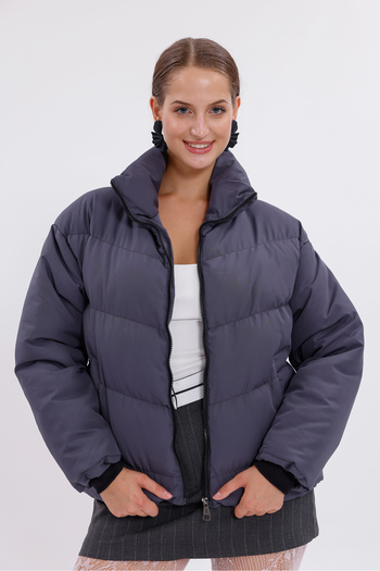 Montland Women's Anthracite Padded Puffer Coat - Stand Collar, Water-Resistant - Cold-Proof