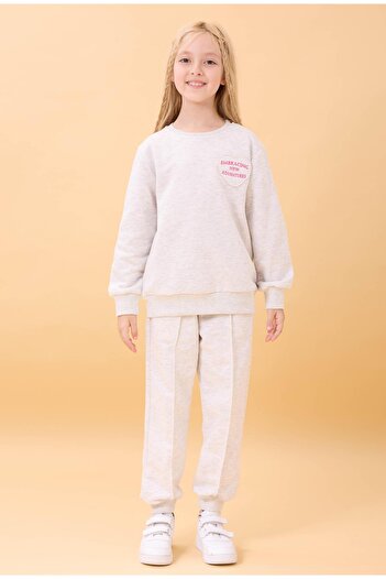 Perendi Girl's Basic Heart Applique Seasonal Top and Bottom Set Gray