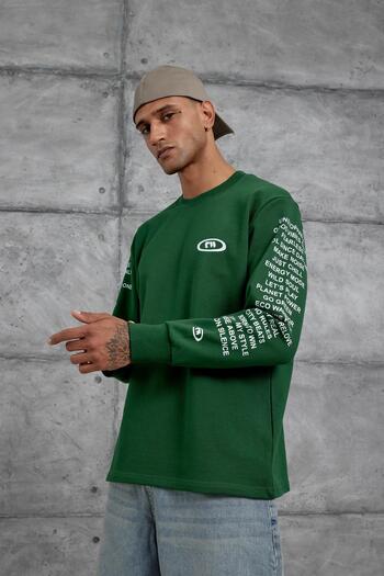 NOMARC Oversize Sweatshirt with Green Sleeve Lettering Detail