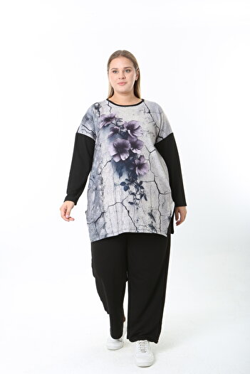 XL Modam Wool Viscose Patterned Lycra Women's Plus Size Tunic